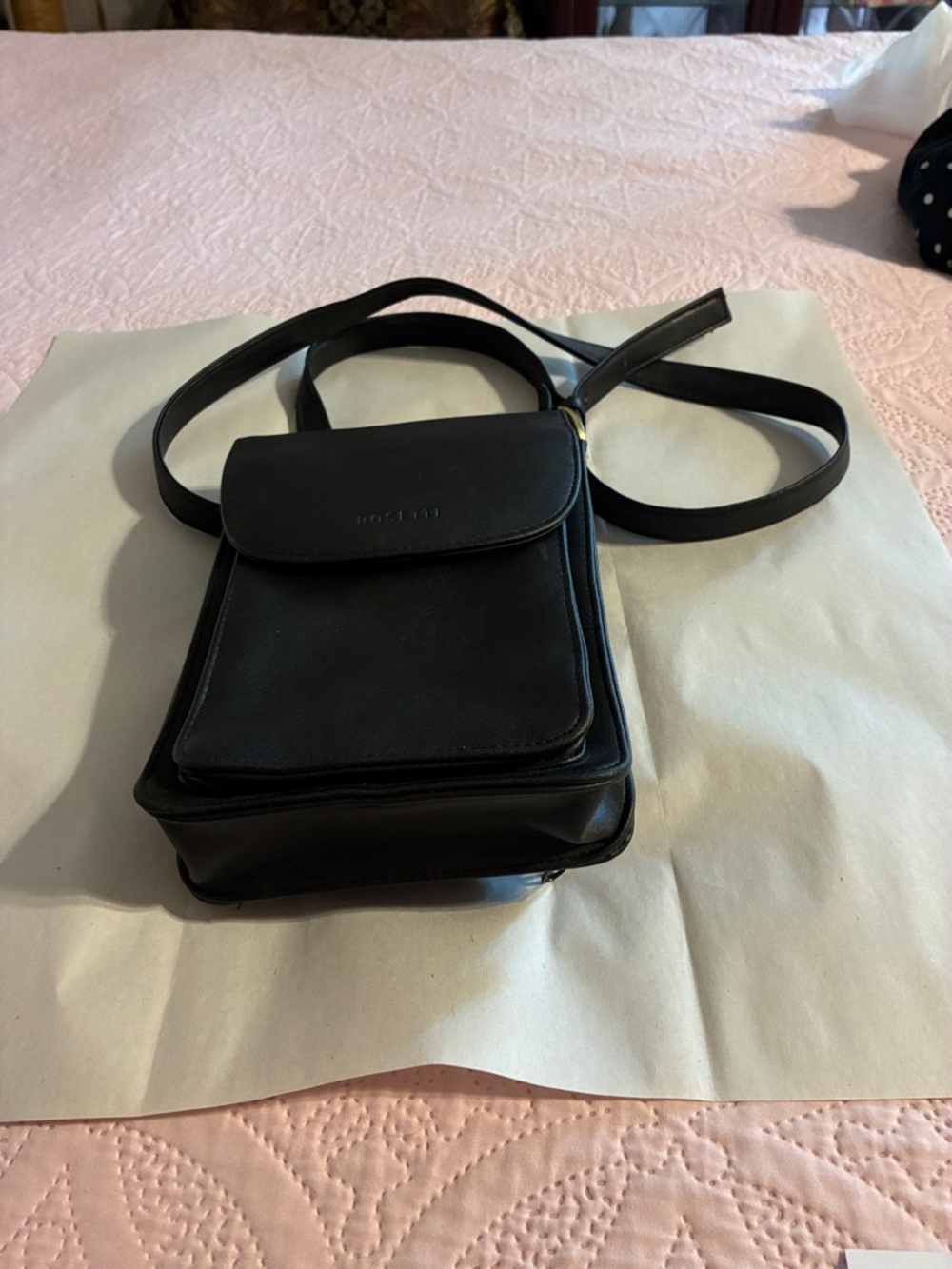 Rosetti Black Leather-Look Crossbody Bag with Front Flap